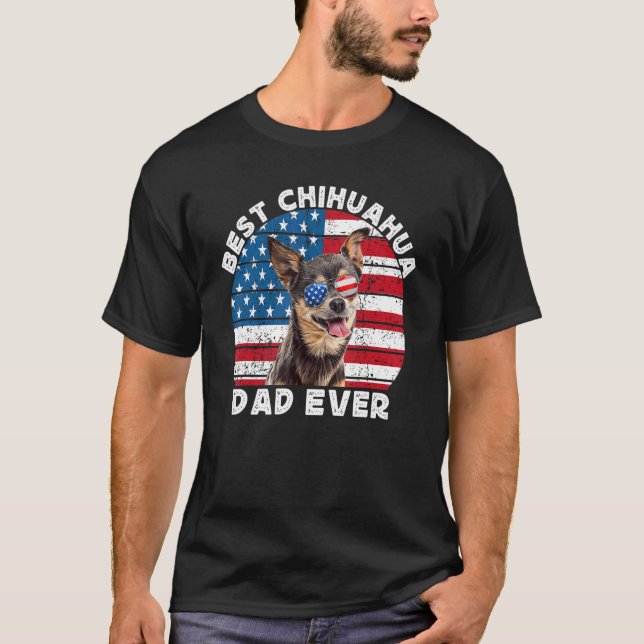 T-shirt Best Chihuahua Dad Men Black Chiwawa  Dog American (Devant)