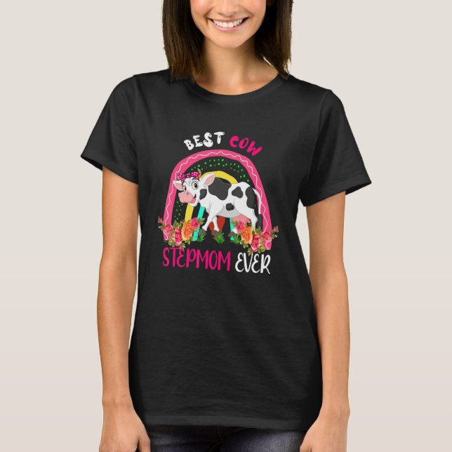 T-shirt Best Cow Stepmom Ever Cute Cow Bow Tie Farmer Moth (Devant)