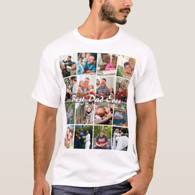 T-shirt Best Dad Ever 16 Photo Collage Personalized Father (Devant)