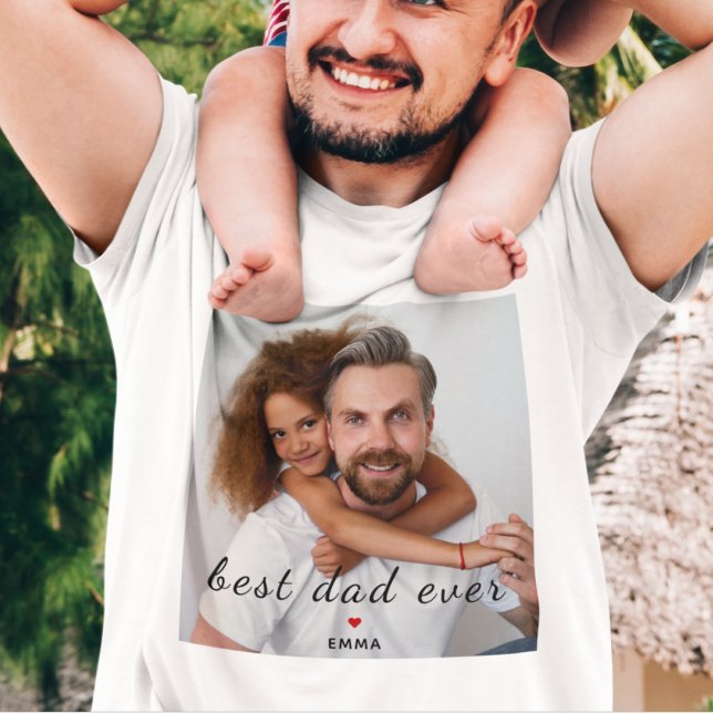 T-shirt Best Dad Ever Cute Red Heart Custom Photo & Text (Créateur téléchargé)