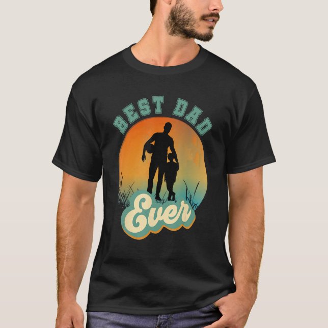 T-shirt Best Dad Ever Retro Sunset Football Daddy & Son (Devant)