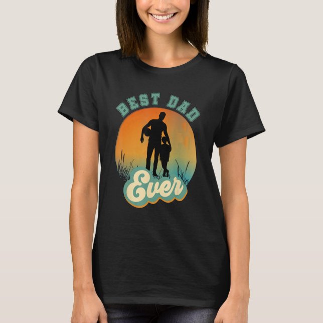 T-shirt Best Dad Ever Retro Sunset Football Daddy & Son (Devant)