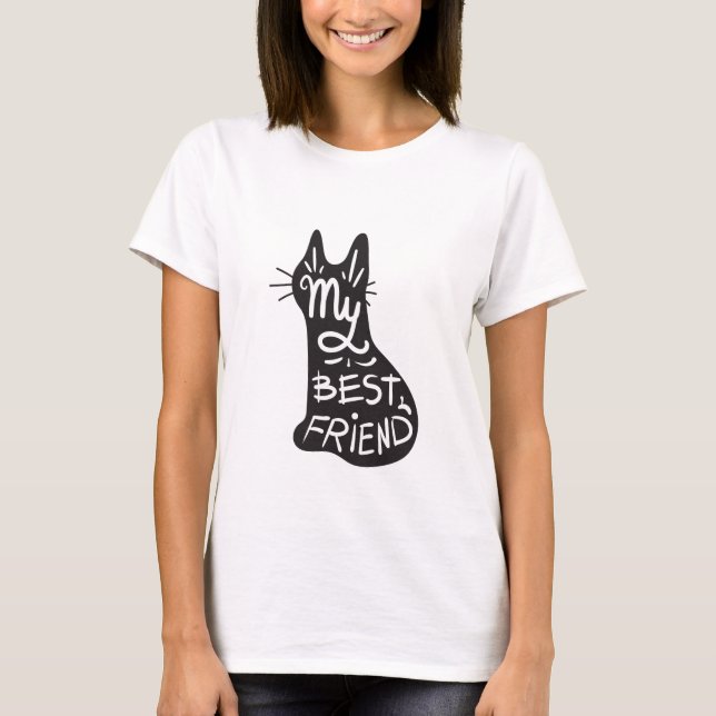 T-shirt Best Friend Is My Cat Funny Black Cat Quote  (Devant)