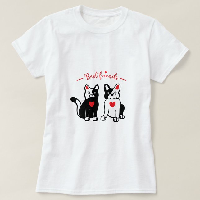 T-shirt Best Friends Animal ( A graphic design featuring a black and white cat and a black dog!)