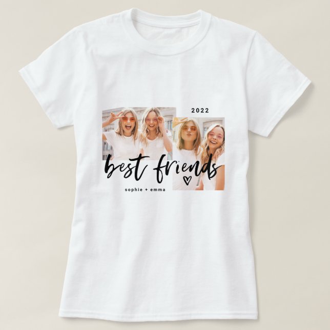T-shirt Best Friends | Casual Script and Two Photo Grid (Design devant)