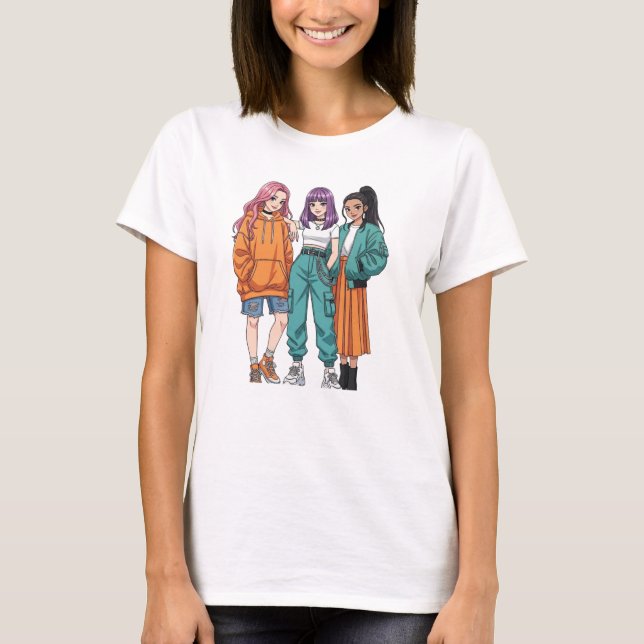 T-shirt Best Friends Squad Girl Gang Anime Style Women's   (Devant)
