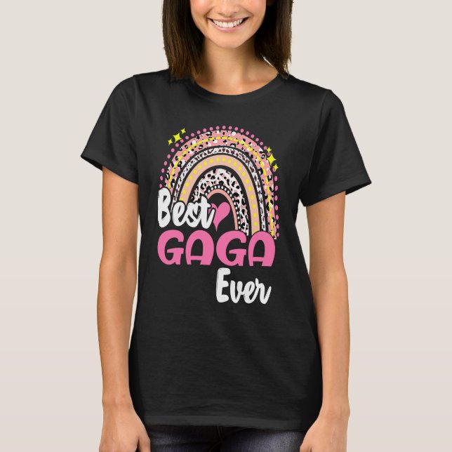 T-shirt Best Gaga Ever  Pink Leopard Rainbow Mothers Day (Devant)