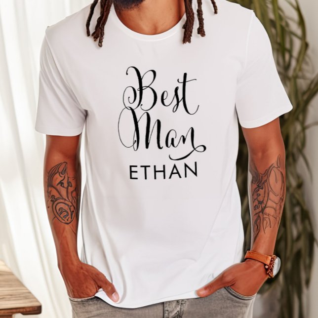 T-shirt Best Man Black Script Mariage personnalisé (Créateur téléchargé)