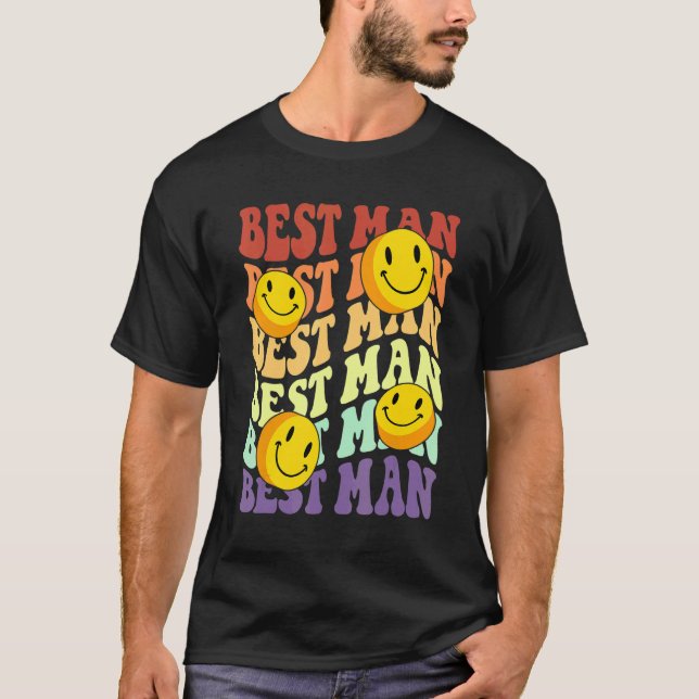 T-shirt best man retro smile face wedding celebration bach (Devant)