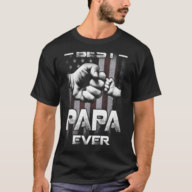 T-shirt Best Papa Ever Fist bump USA Flag Father's Day (Devant)