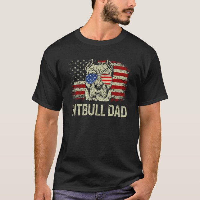 T-shirt Best Pitbull Dad Ever American Flag 4th Of July (Devant)