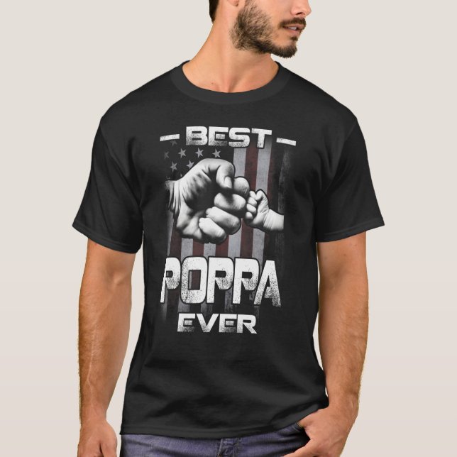 T-shirt Best Poppa Ever Fist bump USA Flag Father's Day (Devant)