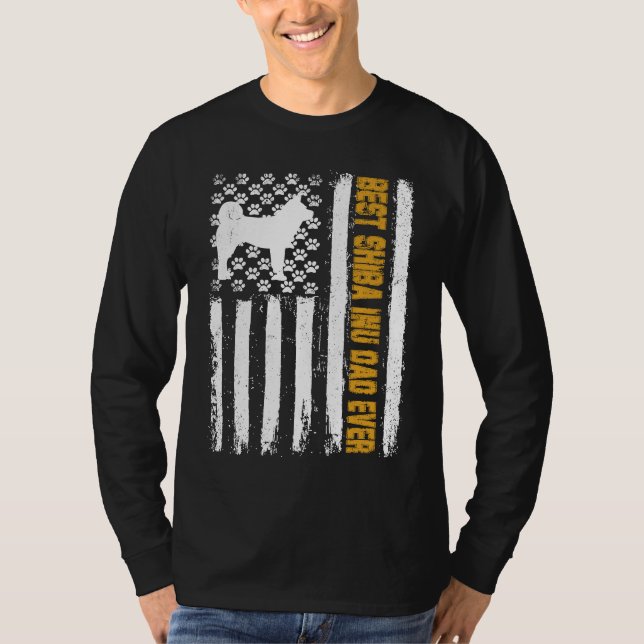 T-shirt Best Shiba Inu Dog Dad Ever American Flag (Devant)