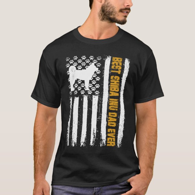 T-shirt Best Shiba Inu Dog Dad Ever American Flag (Devant)