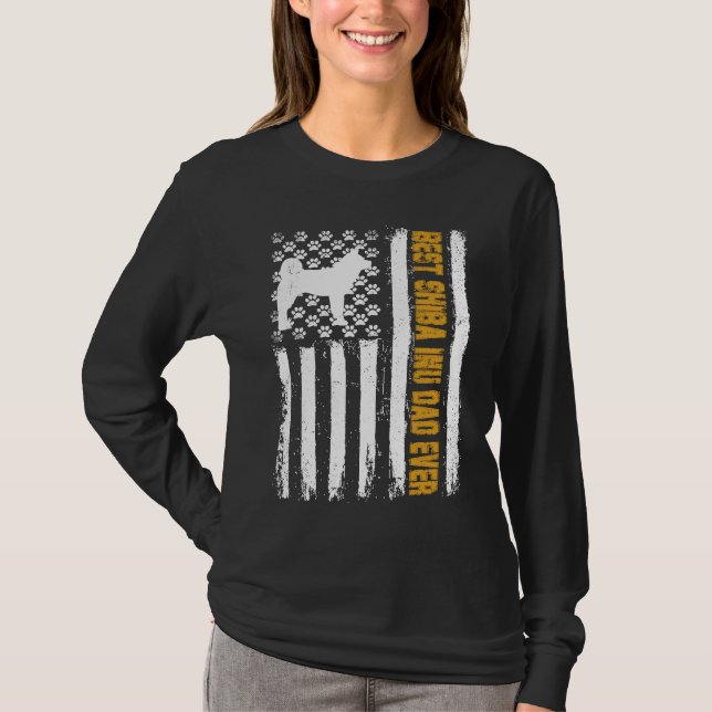 T-shirt Best Shiba Inu Dog Dad Ever American Flag (Devant)