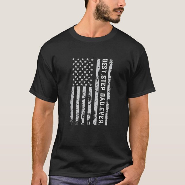 T-shirt Best Step Papa Ever USA Drapeau American Funny Pèr (Devant)