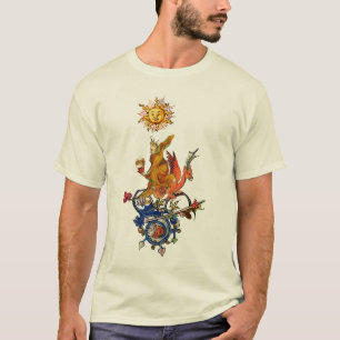 T-SHIRT BESTIAIRE MÉDIÉVAL ÉTRANGE,ALCHIMISTE,DRAGON ROUGE
