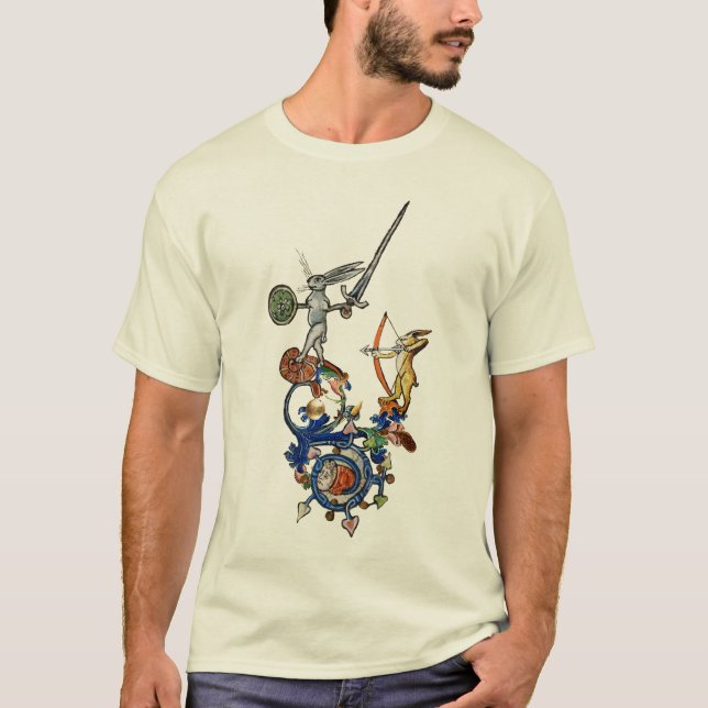 T-shirt BESTIAIRE MÉDIÉVAL, Lapins meurtriers avec épée (Devant)