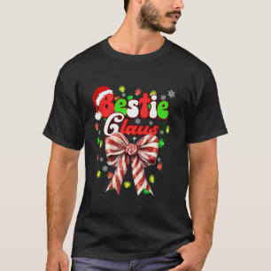 T-shirt Bestie Claus Coquette Bow Sucre de canne Père Noël
