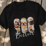 T-shirt Besties Animal simple moderne Jouer Trois photos<br><div class="desc">Ce design simple et moderne est composé d'une typographie de script simple et moderne. Ajoutez des photos personnalisées de votre animal de compagnie chat,  chien ou oiseaux.</div>