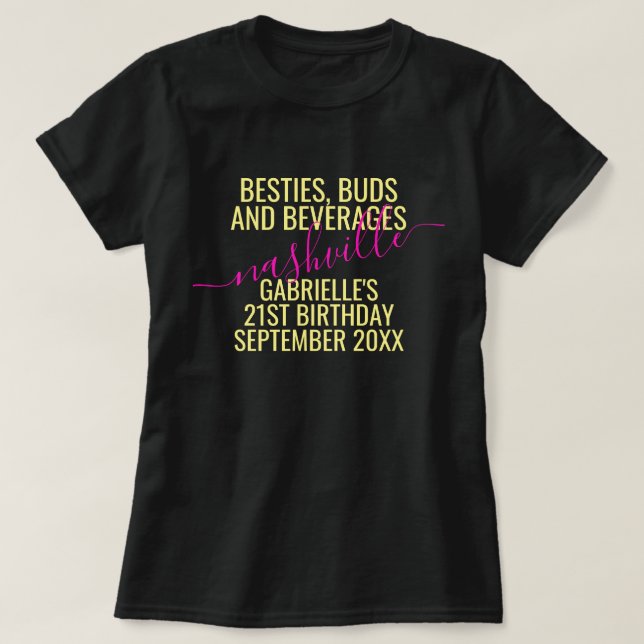 T-shirt Besties Buds Beverages Girls Trip Bright (Design devant)