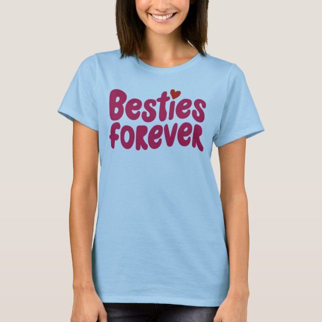 T-shirt Besties pour toujours texte rose avec symbole du c (Devant)