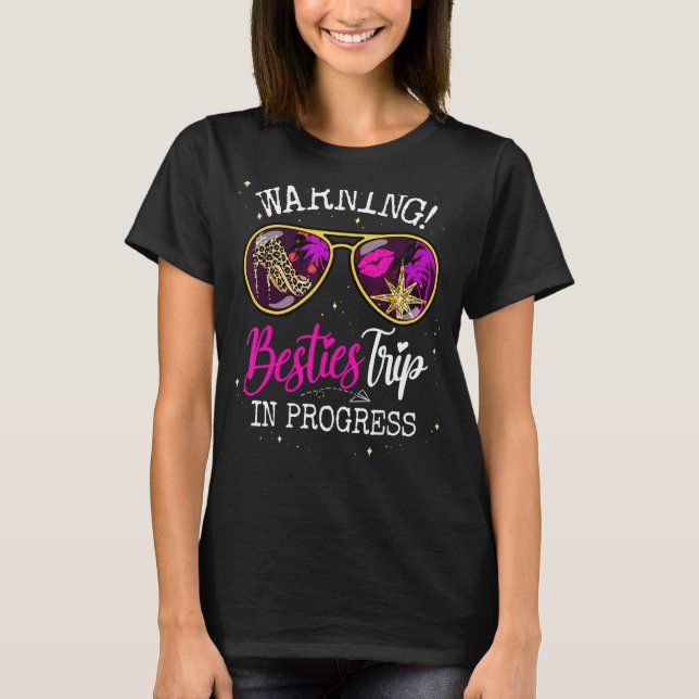 T-shirt Besties Week-End, Avertissement De Vacances Filles (Devant)
