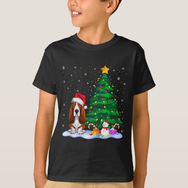 T-shirt Bet Hound Dog Xmas Tree Lights Reindeer Hat Christ (Devant)