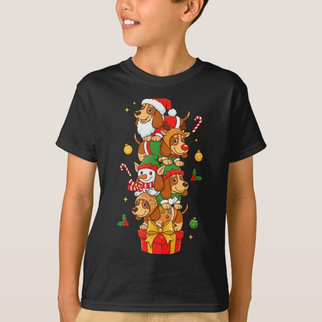 T-shirt Bet Hound Santa Elf Snowman Christmas Womens Mens  (Devant)