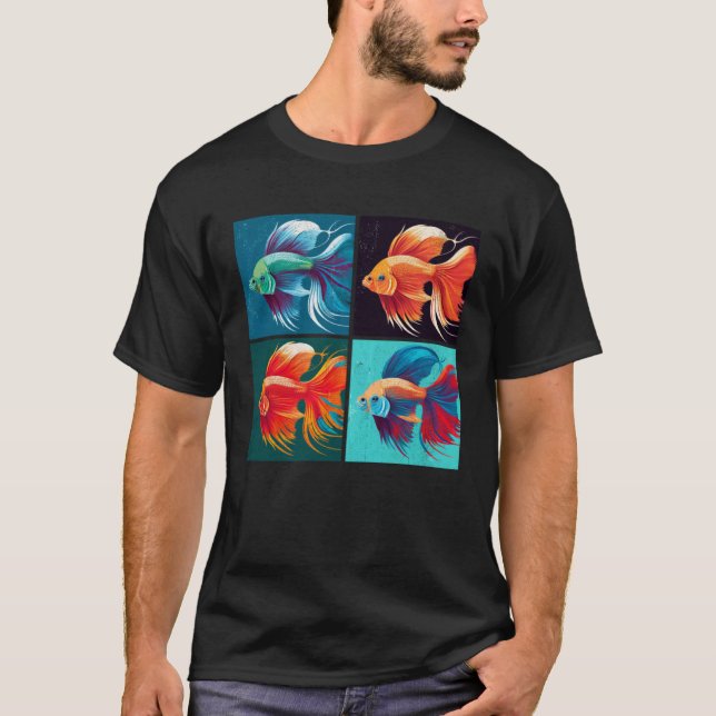 T-shirt Beta Fish Pop Illustration Colorful Animal Women   (Devant)