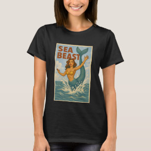 T-shirt Bête marine Mermaid rétro Vie fun de la plage cô