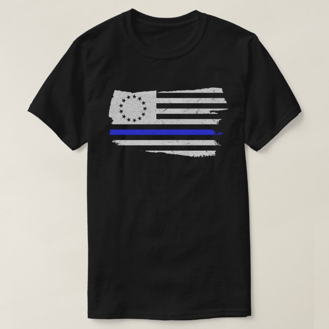 T-shirt Betsy Ross Drapeau mince Ligne bleue Soutien de la (Design devant)