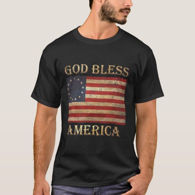 T-shirt Betsy Ross Drapeau Patriotique Dieu bénisse l'Amér (Devant)