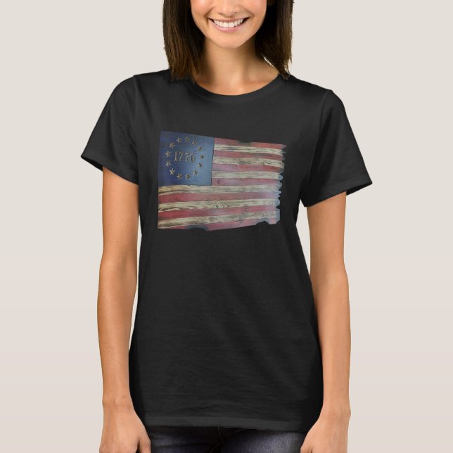T-shirt Betsy Ross Flag  Rustic Wood American Flag Tee (Devant)