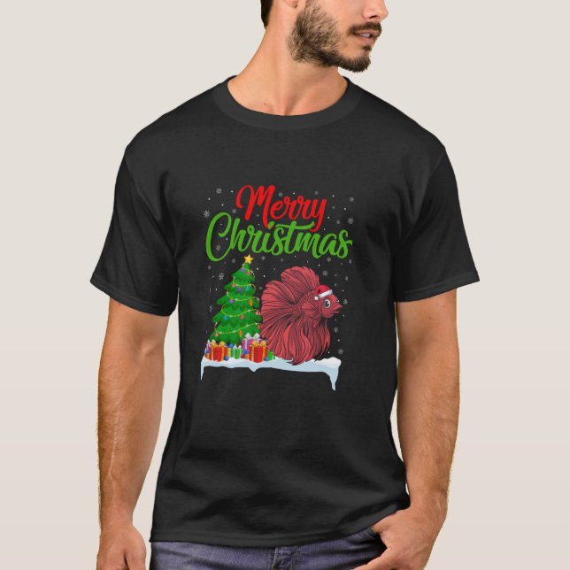 T-shirt Betta Poisson Feux d'Arbre de Noël Funky Xmas Bett (Devant)
