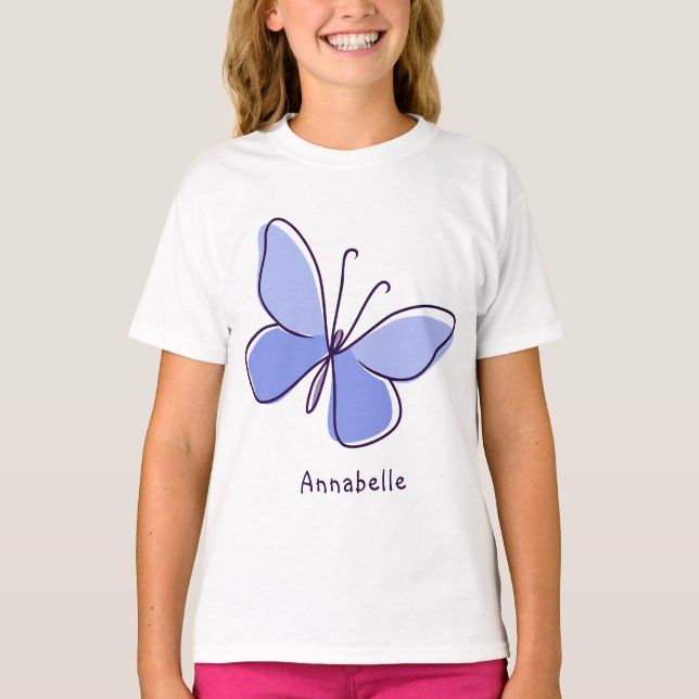 T-shirt Beurre d'insectes mignon dans Violet bleu et nom (Devant)