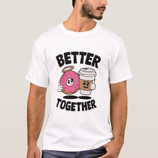 T-shirt Beurre Ensemble - Fun Donut & Coffee Cartoon T-Shi (Devant)