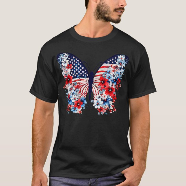 T-shirt Beurre mignon Fleur Rouge Blanc Bleu Américain Dra (Devant)