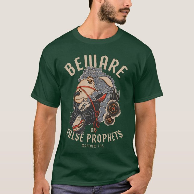 T-shirt Beware False Prophets Christian Sheep Wolf gift fr (Devant)