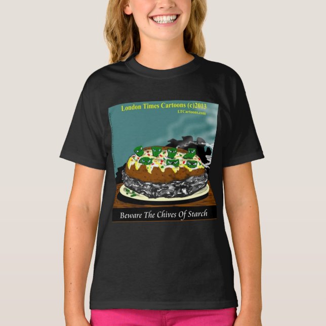 T-shirt Beware the Chives of Starch – Funny Foodie Cartoon (Devant)