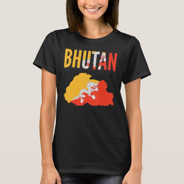 T-shirt Bhoutan Bhoutan - Carte du pays Drapeau (Devant)