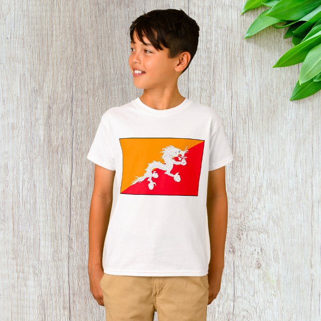 T-shirt Bhoutan Drapeau design avec Dragon Blanc (Créateur téléchargé)