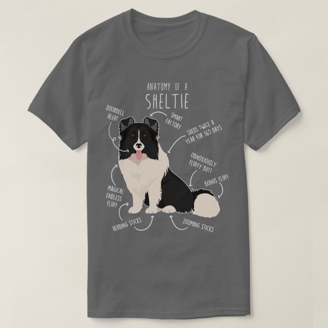 T-shirt Bi Black Sheltie Shetland Sheepdog Anatomie (Design devant)