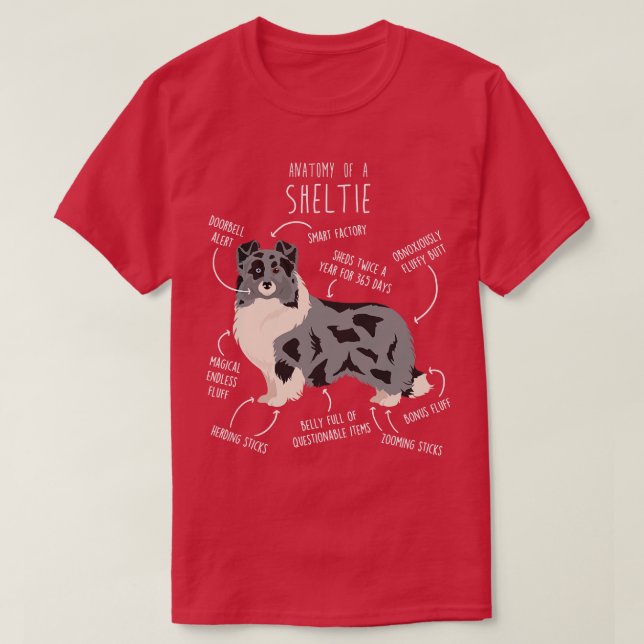 T-shirt Bi Blue Sheltie Shetland Sheepdog Anatomie (Design devant)