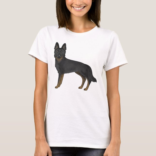 T-shirt Bi-noir berger allemand mignon chien de dessin (Devant)
