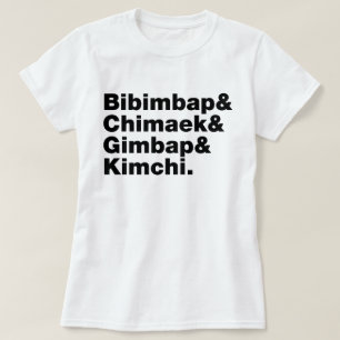 T-shirt Bibimbap & Chimaek & Gimbap & Kimchi. Aliments cor
