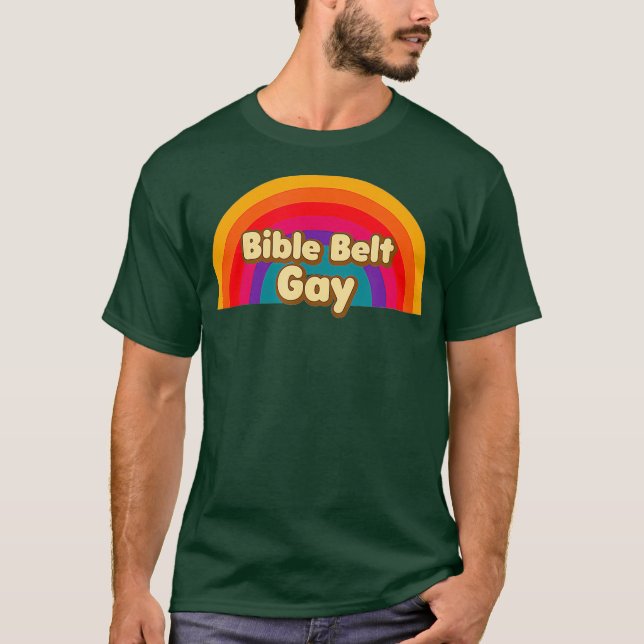 T-shirt Bible Belt Gay Rainbow Fun Retro (Devant)