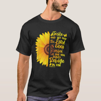 T-shirt Bible chrétienne Verse Psaume 34 8 Fleur de tourne