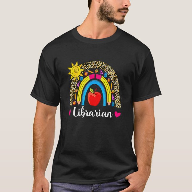 T-shirt Bibliothécaire Boho Arc-en-ciel Léopard Rentrée Sc (Devant)