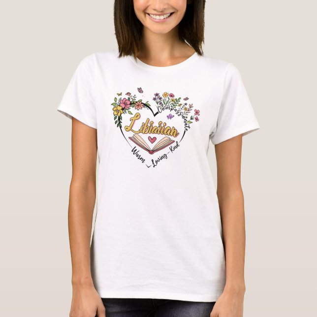 T-shirt Bibliothécaire compatissante - Floral Heart Design (Devant)